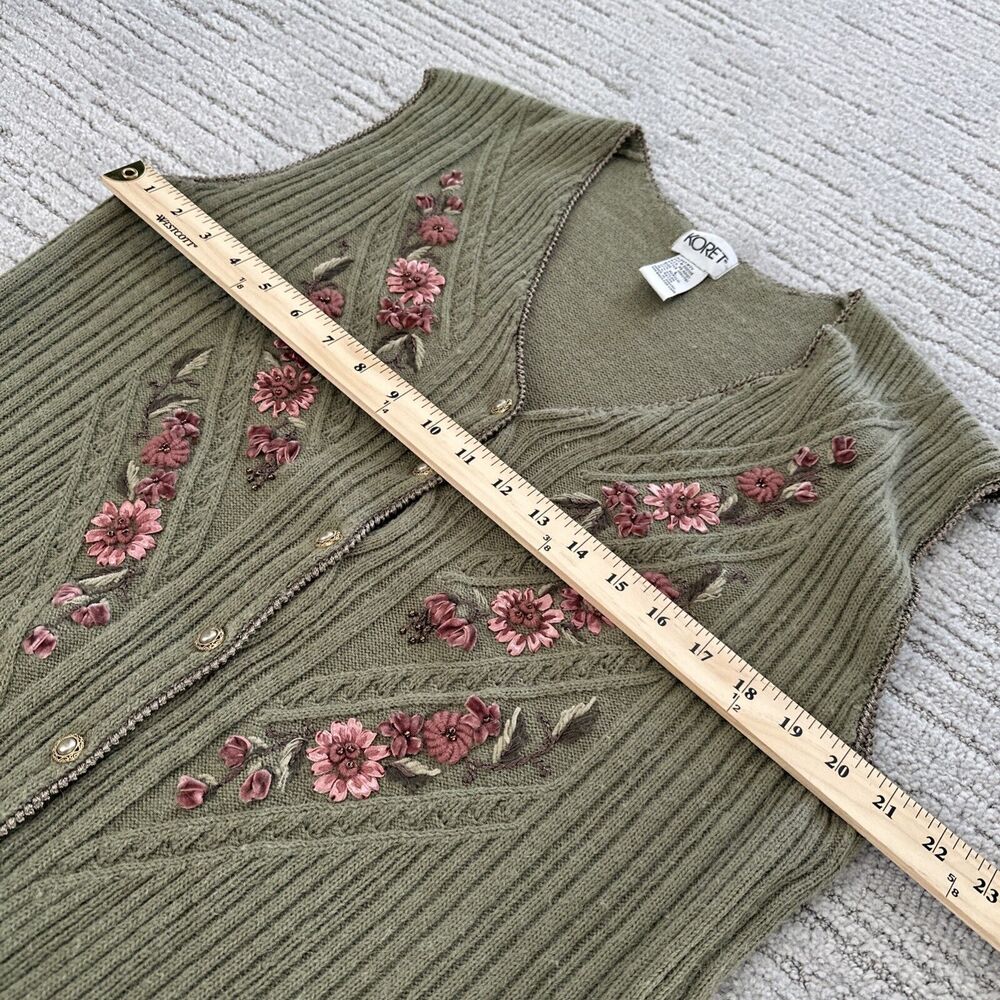 Koret Vintage Sweater Vest Women’s Size Large Green Flower Floral Acrylic Nylon - Picture 14 of 14
